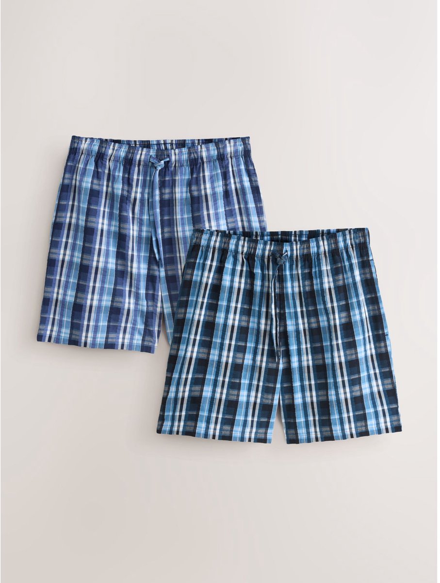 Next - Heren - Set van 2 geweven pyjamashorts met ruit - Blauw