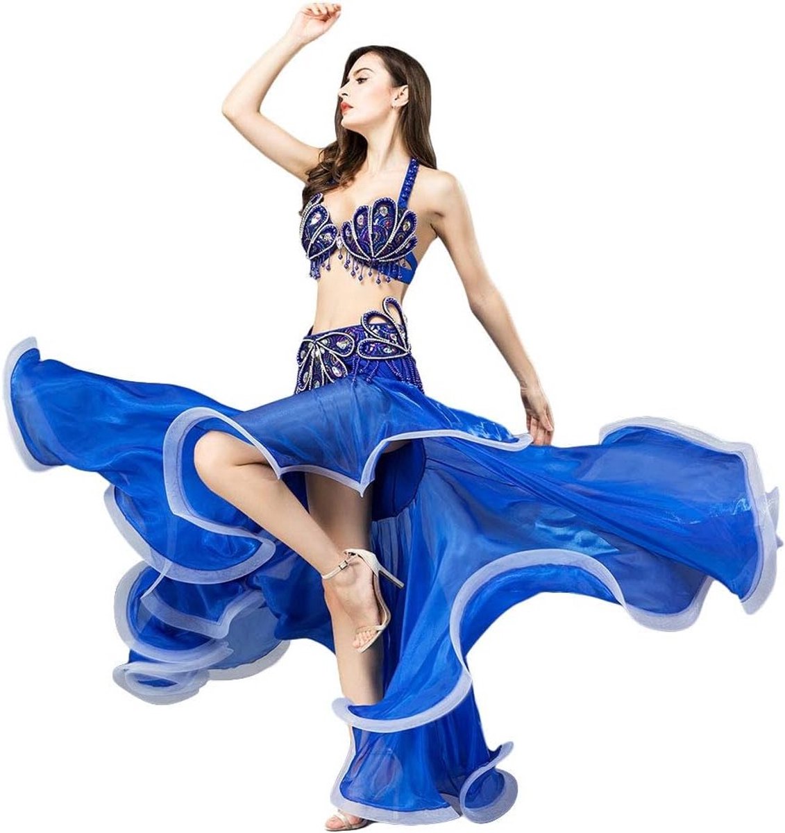 Belly Dance Kostuum Set voor Vrouwen met Luxe Pailletten en Drill Ontwerp - Bra en Rok voor Optredens