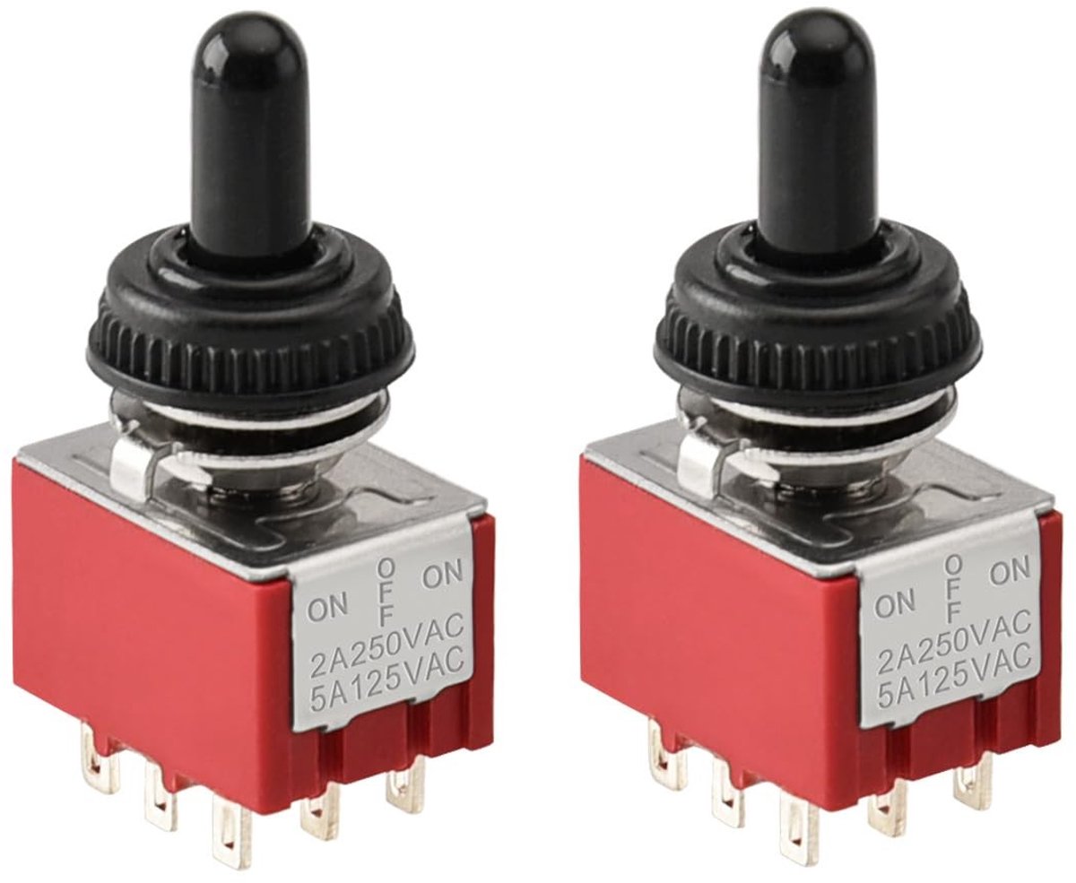 Dailygoody - Miniatuur Schakelaar - Waterdicht - ON-OFF-ON - 9-Pin - 2A 250V - Voor Elektronische Toepassingen - Pack van 2