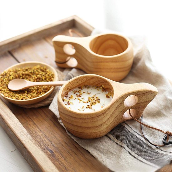 Allecto - Handgemaakte Finse Kuksa - Dubbele Gat Koffiemok - Bruin - Gepersonaliseerd - Ideaal voor Buiten Drinken - Ergonomisch Design van Merkloos — afbeelding 4
