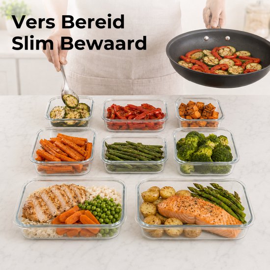 Five Stars® Boîtes de conservation en verre - 12 pièces - Boîtes de préparation de repas - Boîtes de congélation hermétiques - Avec couvercle - 320 ml, 370 ml, 800 ml et 1040 ml