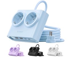 ORICO PDC 25W - Stekkerdoos - GaN stekkerdoos – 6-in-1 platte stekker met stekkerdoos (2 stopcontacten + 4x USB met 2x USB-C PD) – Platte stekker 1,3 cm – 1,6 m kabel – 2500 W – Voor thuis & kantoor