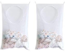 Allecto Hangende Wasmand voor Deur - Waszak Organizer Slaapkamer Badkamer - 2 Stuks - Wit - Geschikt voor Opbergen Kleding, Speelgoed, Handdoeken