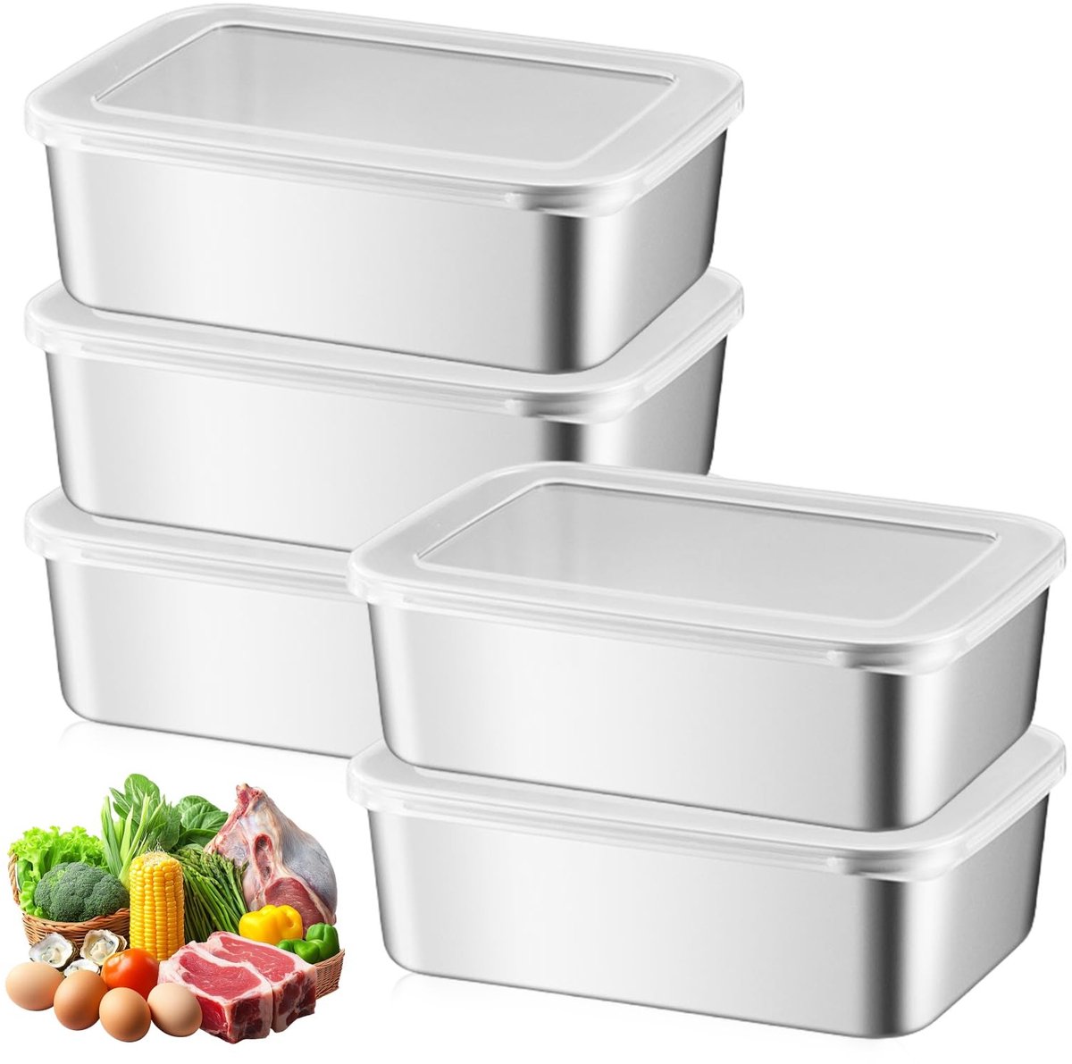 Roestvrijstalen Vershouddozen - 5 Stuks, 1100 ml - Herbruikbare Maaltijd Prep Dozen