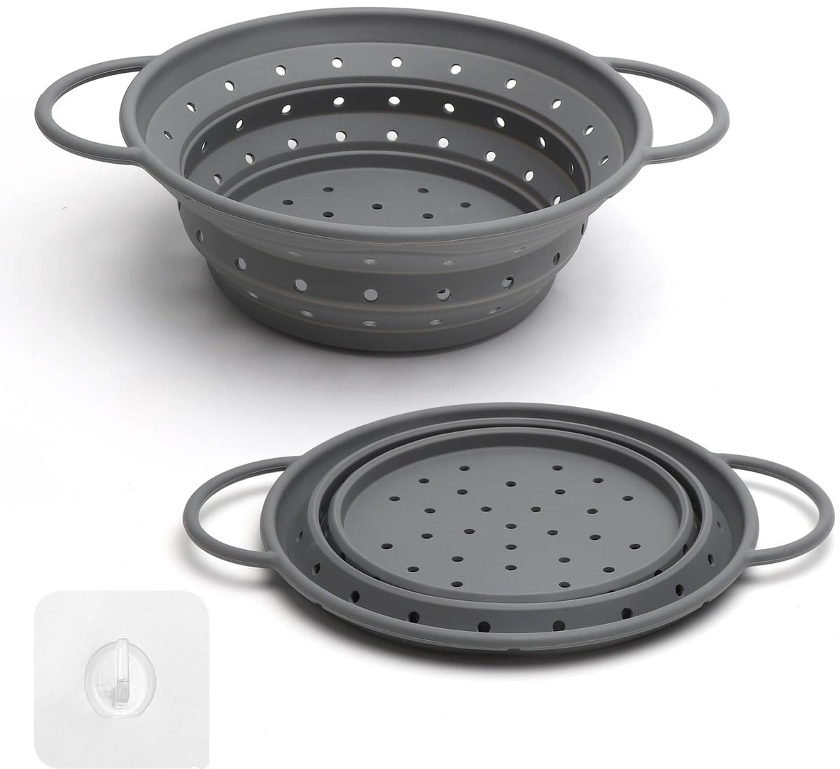 Dailygoody - Siliconen Zeef - Opvouwbaar - 28 cm - Grijs - Vaatwasserbestendig - Afdruipmand - Geschikt voor pasta, groenten en fruit