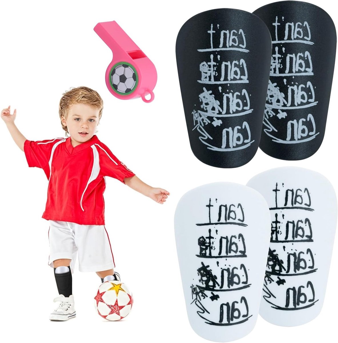 Mini Voetbal Scheenbeschermers met Armband, 10 x 6 cm, Set van 4, Bescherming voor Jongeren en Volwassenen tijdens Sportactiviteiten