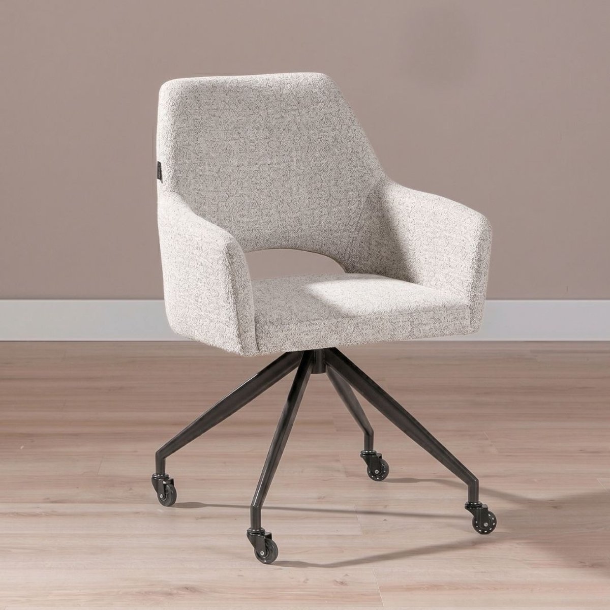 Bronx71 Eetkamerstoel met wieltjes Mexx gemêleerde stof off white/bruin - stoel Bruin, Wit