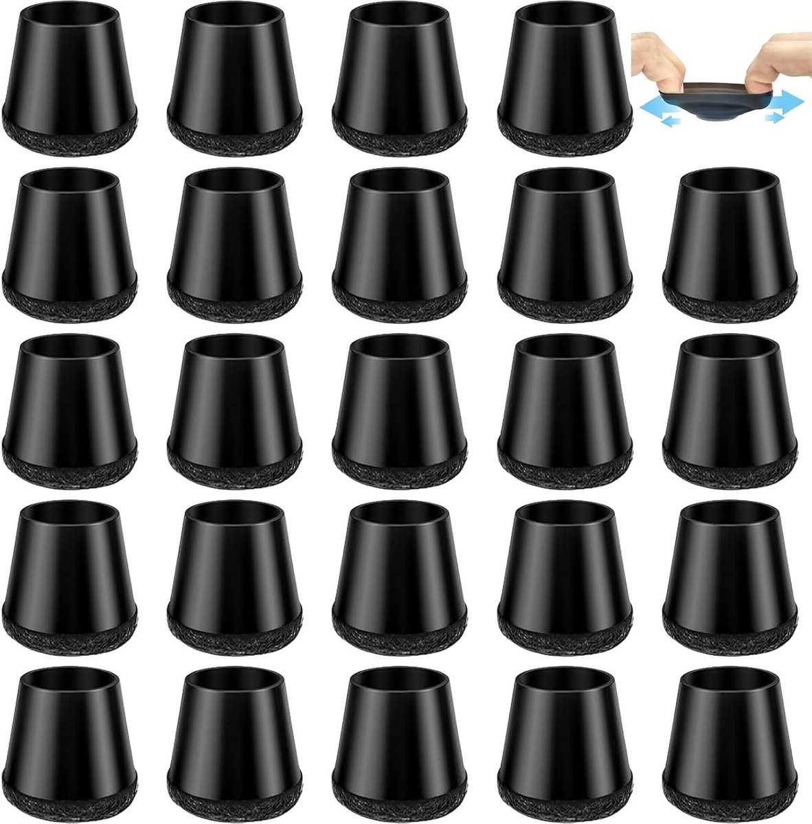 Set van 24 ronde rubberen stoelpootdoppen met viltkussens, extra klein voor tafels en stoelen, beschermcaps tegen krassen en geluiddemping (rechthoekig: 11-15 mm, rond)