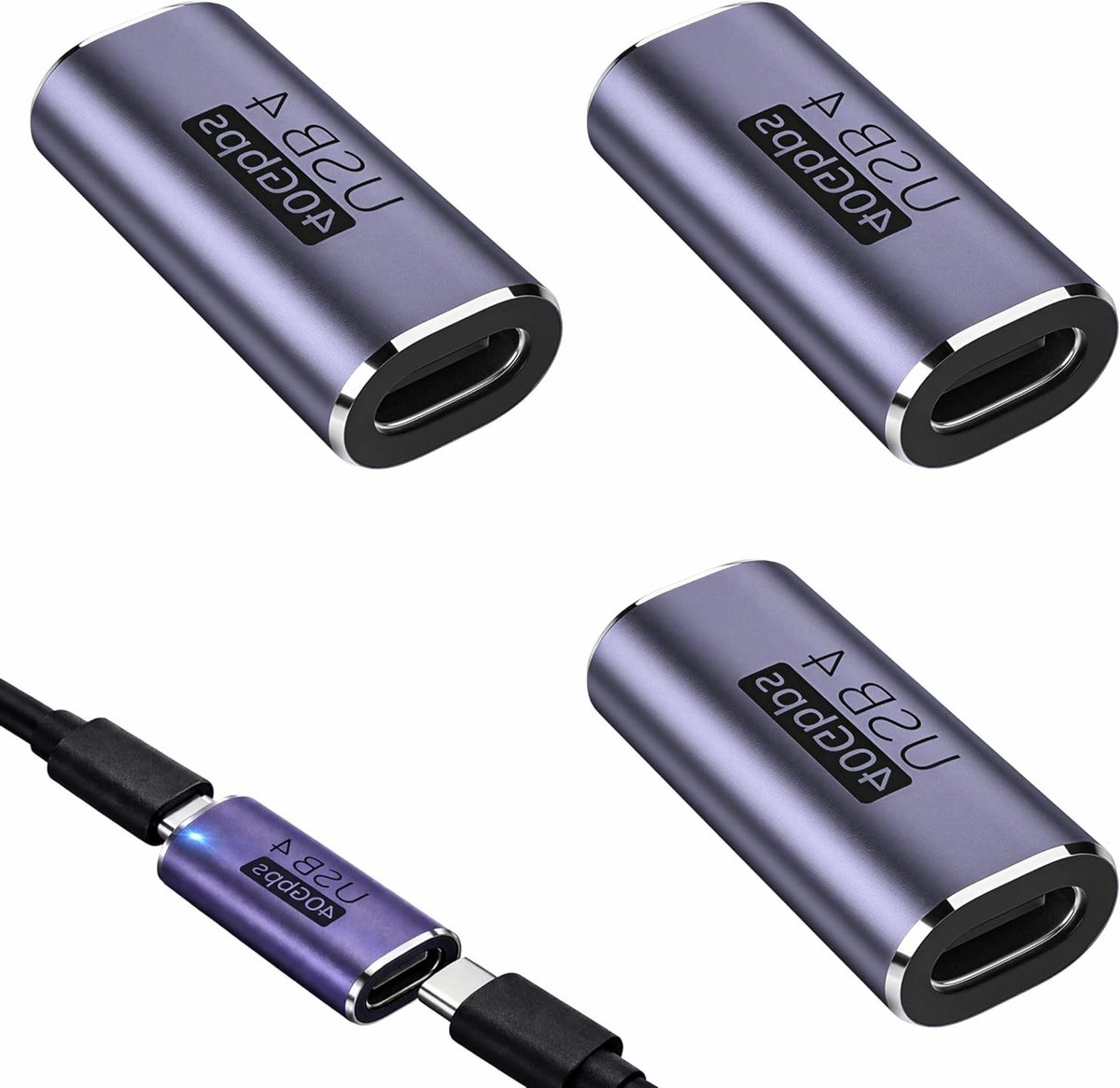 USB C Koppeling 40 Gbps - 3 Stuks Adapter voor Snelle Gegevensoverdracht, 240 W PD-Connector, Ondersteunt 8K @60Hz Video voor MacBook en Type C Apparaten