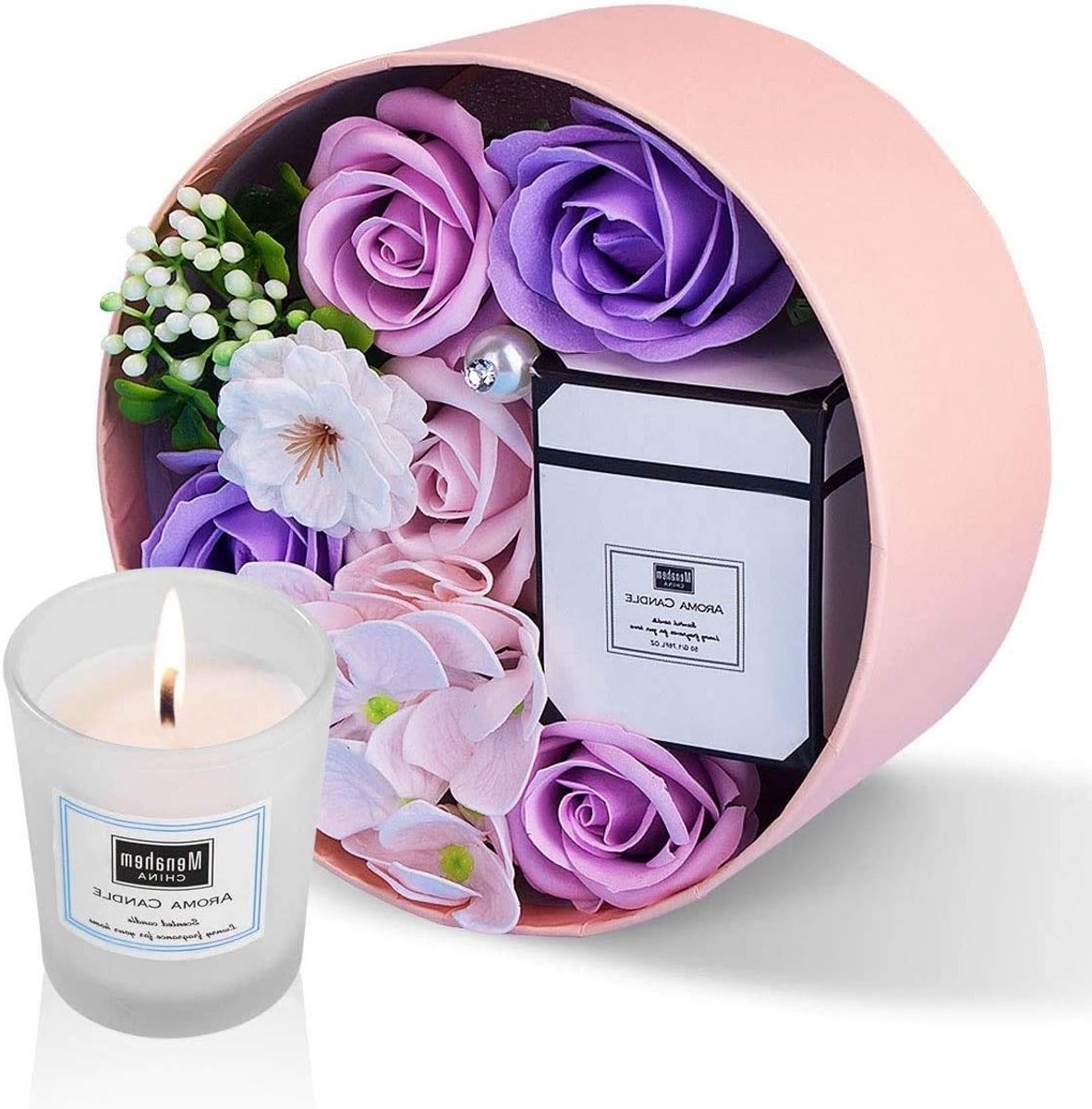 Ronde Doos met Kunstmatige Rozen en Geurkaarsen voor Aromatherapie - Perfect Cadeau voor Moederdag, Verjaardag en Valentijnsdag