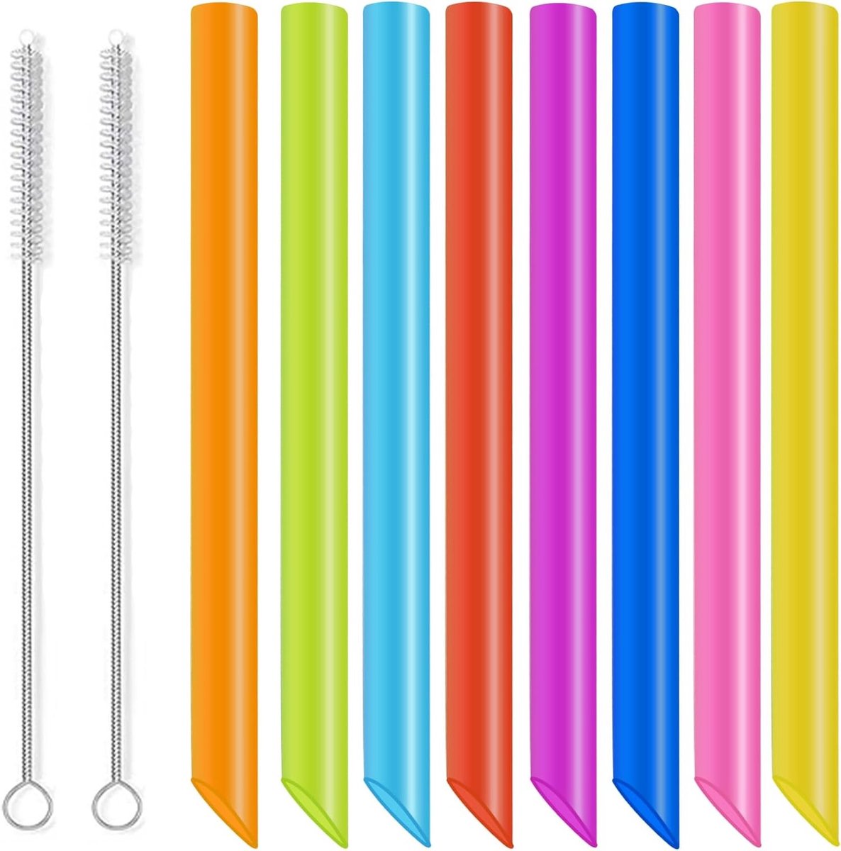 SnelShoppen - 8-delige Bubble Tea Rietjes Set - 26 cm x 10 mm - Herbruikbare Kleurrijke Rietjes voor Sappen, Milkshakes en Boba - Inclusief 2 Reinigin