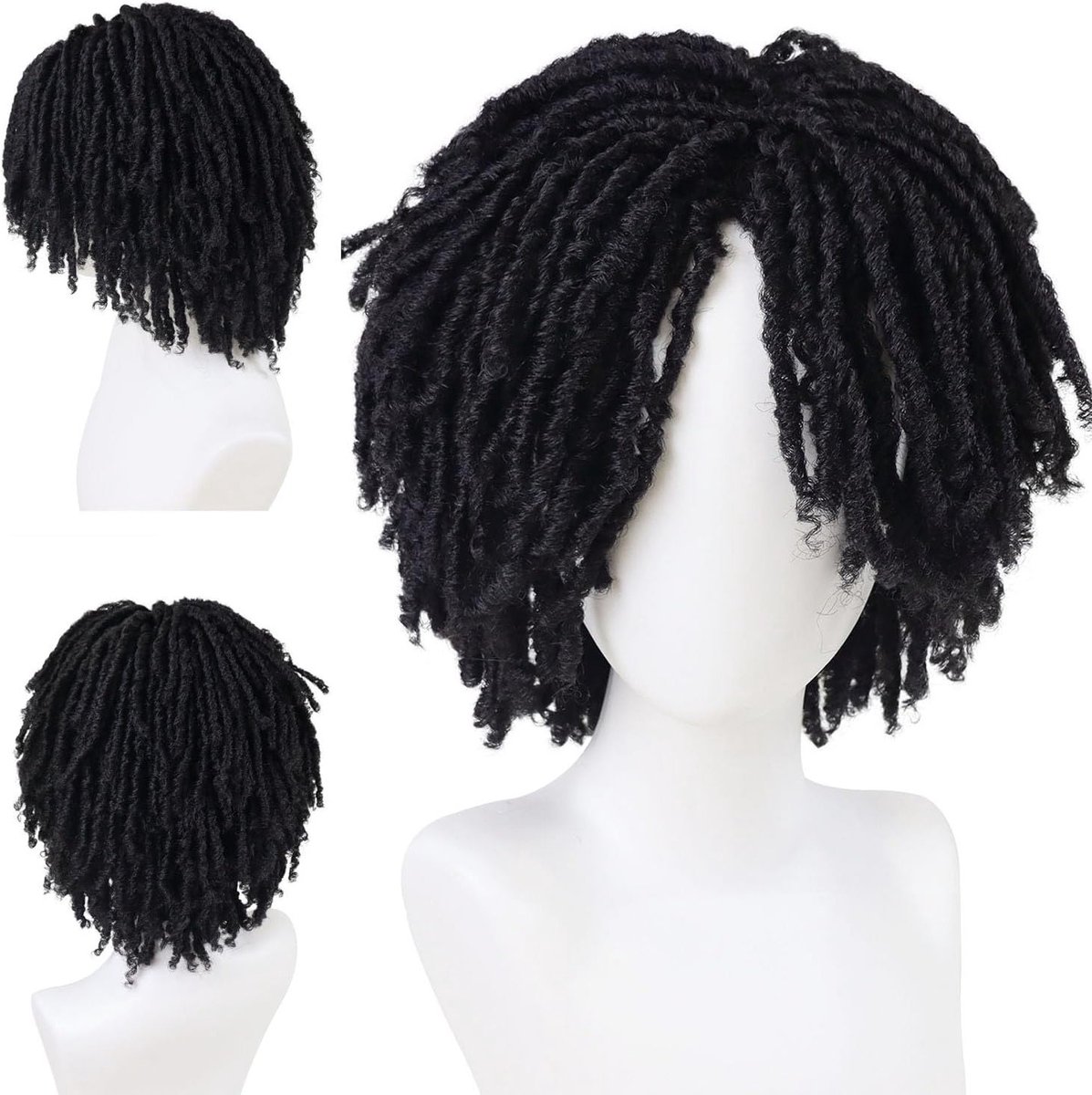 Korte Zwarte Dreadlock Peruk voor Mannen - Realistische Twist Rasta Kostuumaccessoire voor Rollenspel