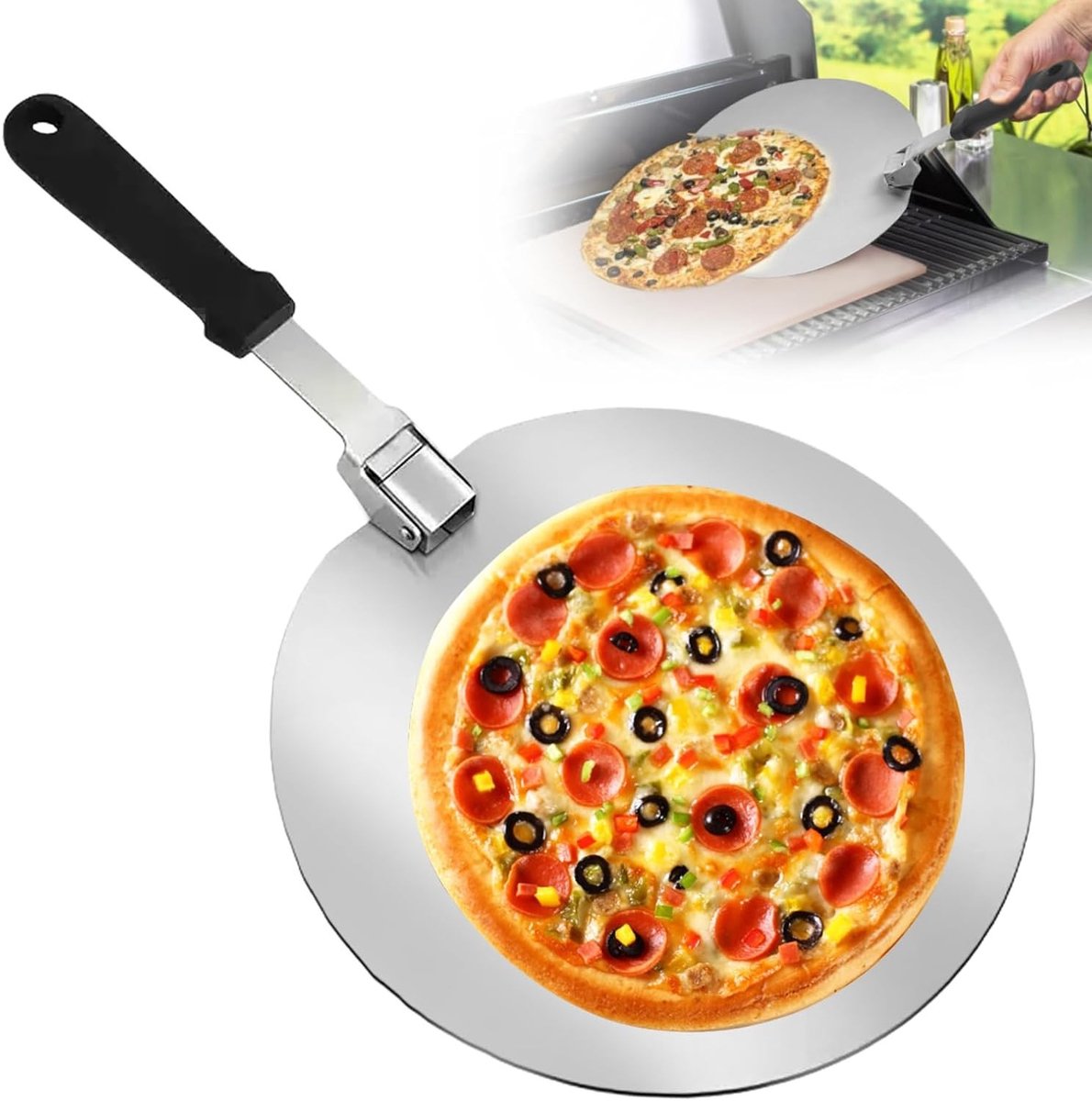 Ronde Pizzaschop 30 cm van RVS met Opvouwbare Handgreep voor Pizza, Brood, Deeg en Gebak