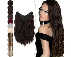 Clip-In Extensions 18 Inch, 1 Stuk Set met 5 Clips, U-Vormige Echte Haar Extensions, Golvend en Krullend, Volle Hoofdset, 160 g, Donkerbruin Haar