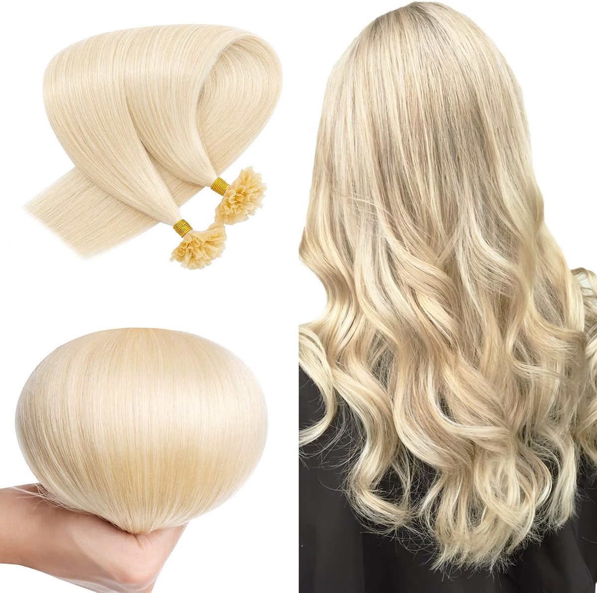 22 inch Pre Bonded Hair Extensions van Echte Menselijke Haar - 100 Strengen Platinum Blond - Remy Keratin U Nail Tip Steil voor Vrouwen (50g)
