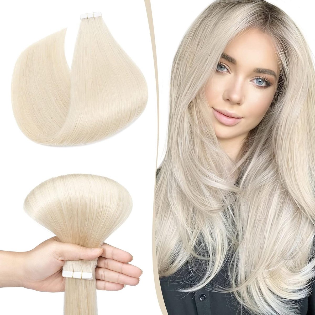 Tape Extensions Haarverlängering 10 Tressen - 100% Remy Echthaar - Glatt 40.6cm - Eenvoudige applicatie - ShopVlot