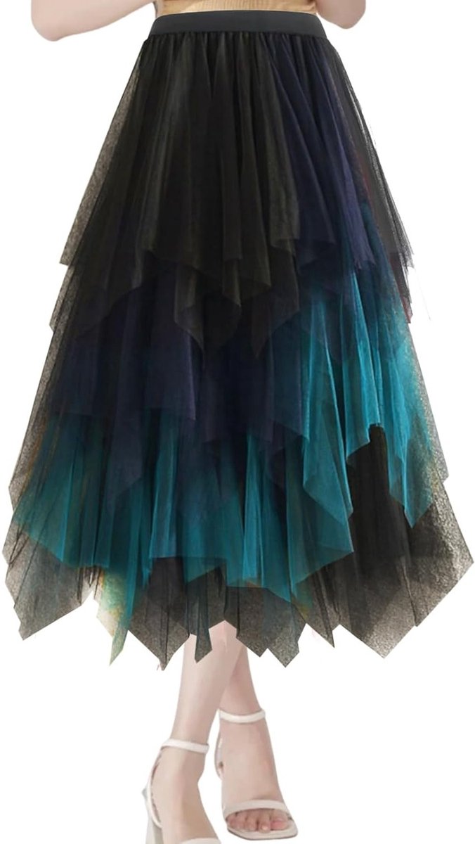 Elegante Tulle Rok voor Dames, Plisse Rok met Hoge Taille, Asymmetrische Mesh Midi Rok voor Cosplay en Feestjes