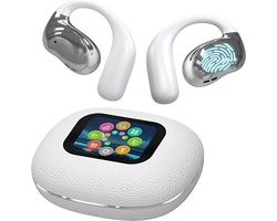 Open Ear Earbuds Ultra Comfort Draadloze Bluetooth 5.4 Hoofdtelefoon Over-The-Ear Oordopjes met Intelligent Touchscreen Oorhaakjes IPX7 Waterdicht Bone Conduction Oordopjes voor Fitness en Sport - Wit