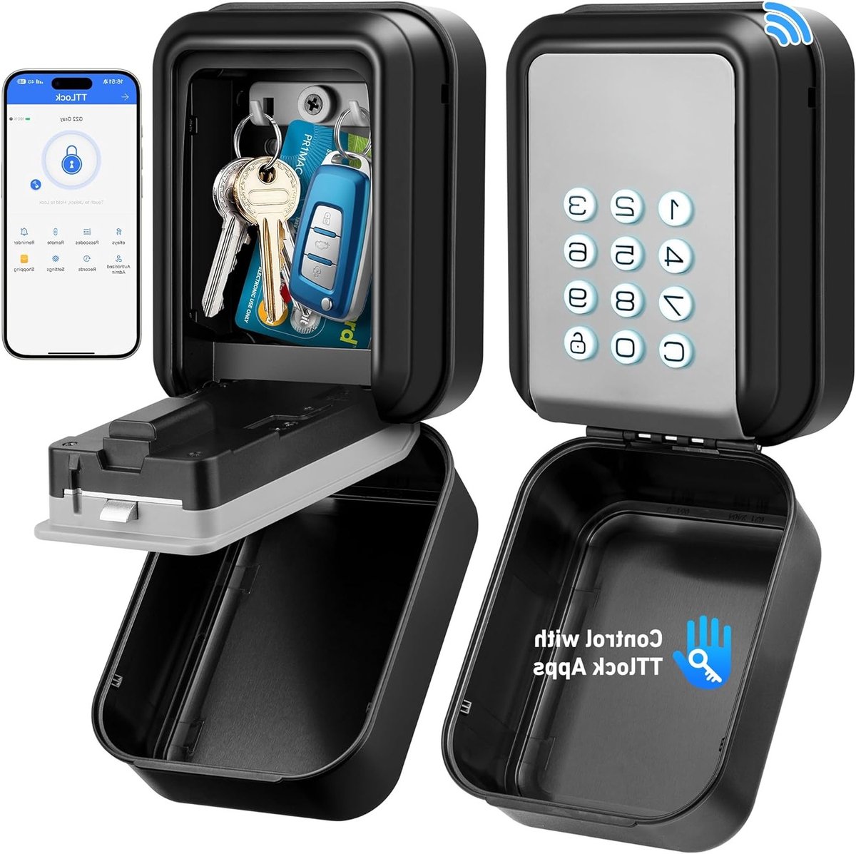 Veiligheidsbox voor Sleutels met Cijfercode, Waterdicht en Antidiefstal, Muurbevestiging, Sleutelkastje met TTlock App Beheer en Real-time Meldingen voor Buitengebruik