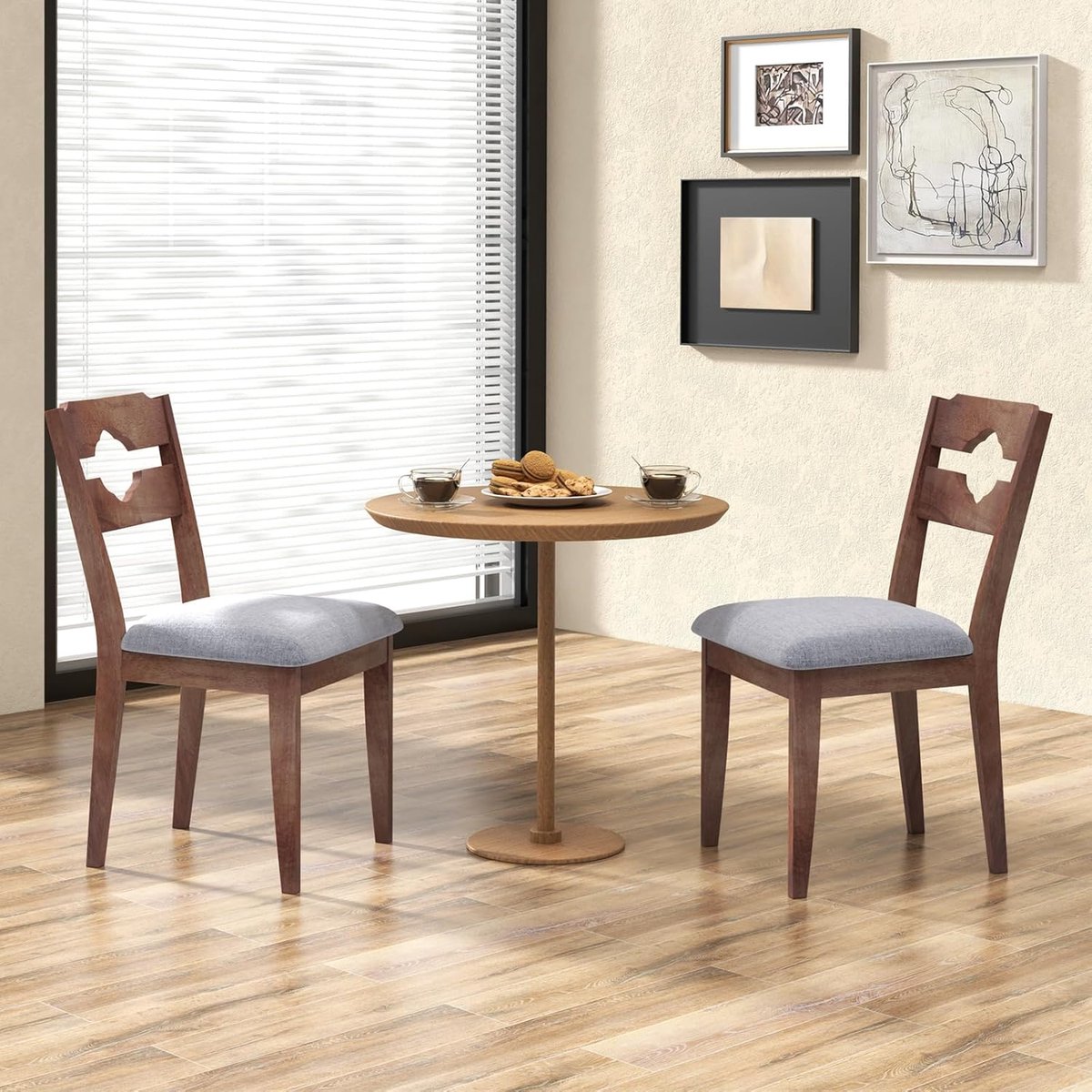 Rustique Comfort Eetkamerstoelen Set van 2 Bruin Hout met Gevoerde Zitting en Ergonomische Rugleuning 43 x 53 x 90 cm Keukenstoelen Vintage Landelijke Dining Stoelen voor Eetkamer Keuken Restaurant