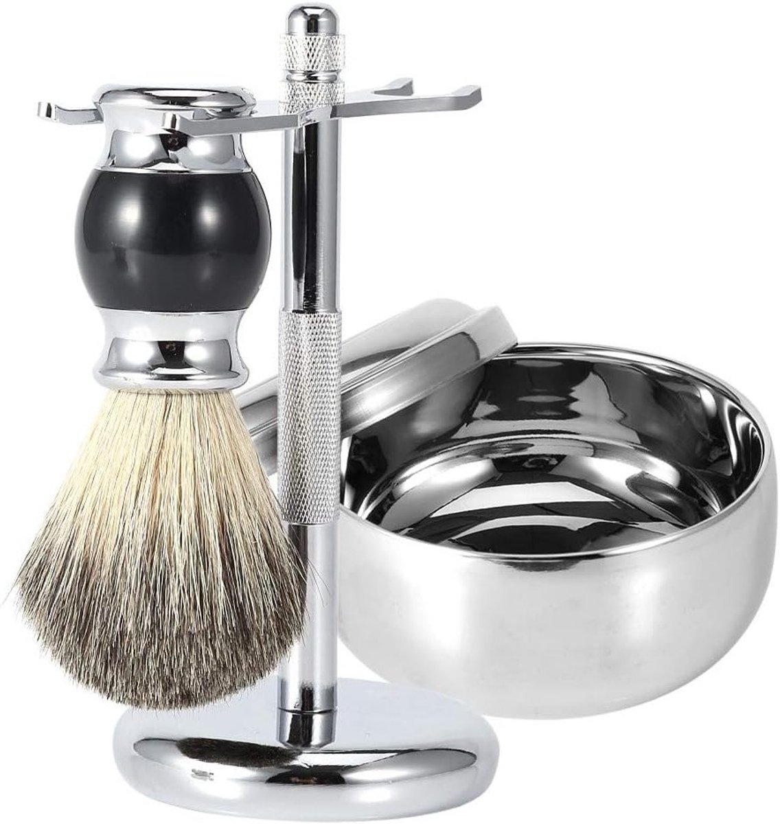 Heren Scheerkwast Set van Premium Berenhaar met Stand, Zeepbakje en Deksel voor een Luxe Scheerervaring