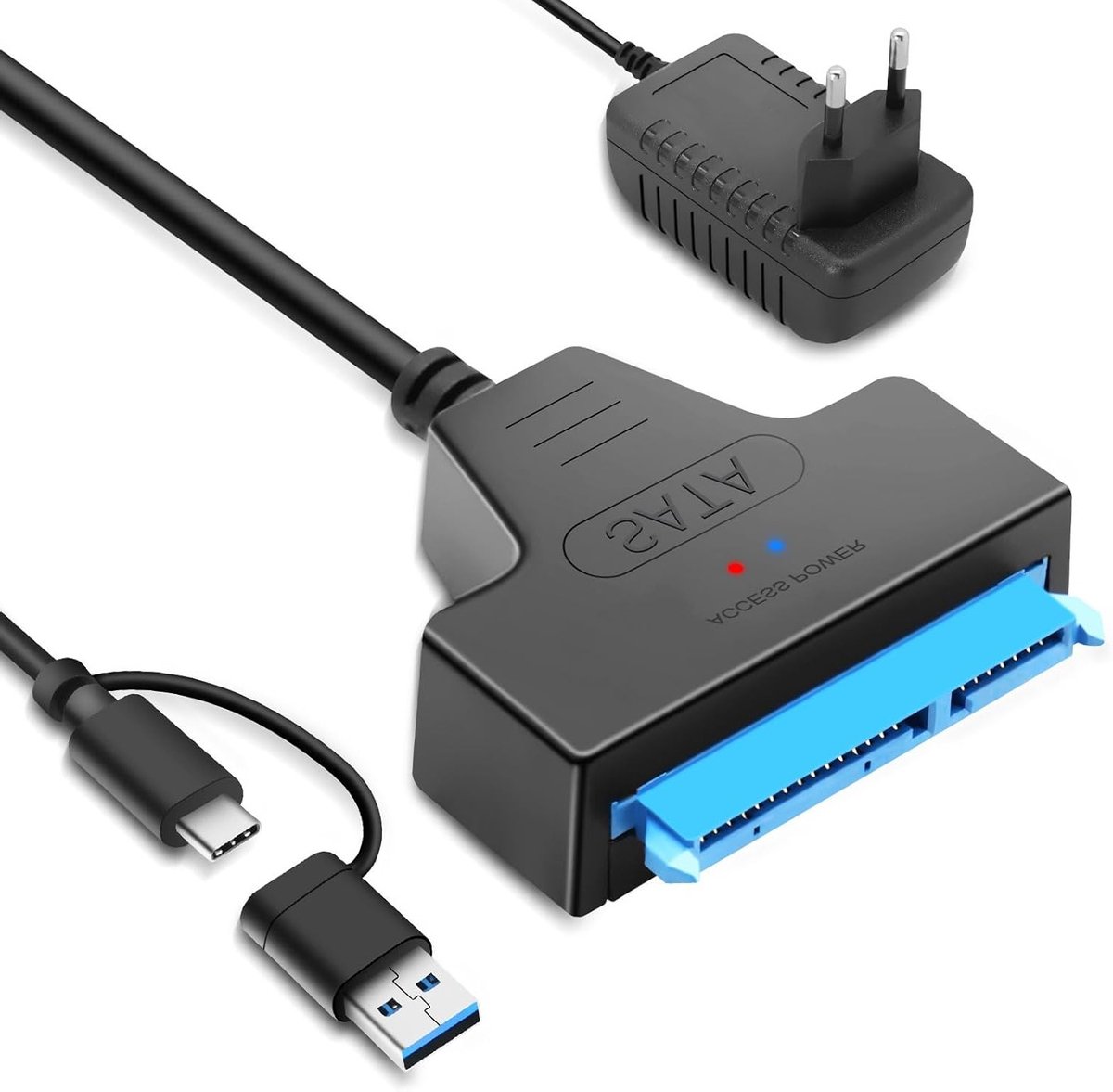 USB SATA adapter voor externe en interne harde schijven, 2.5 & 3.5 SSD/HDD met 12V 2A voeding, compatibel met Windows, Mac en Linux voor snelle dataoverdracht