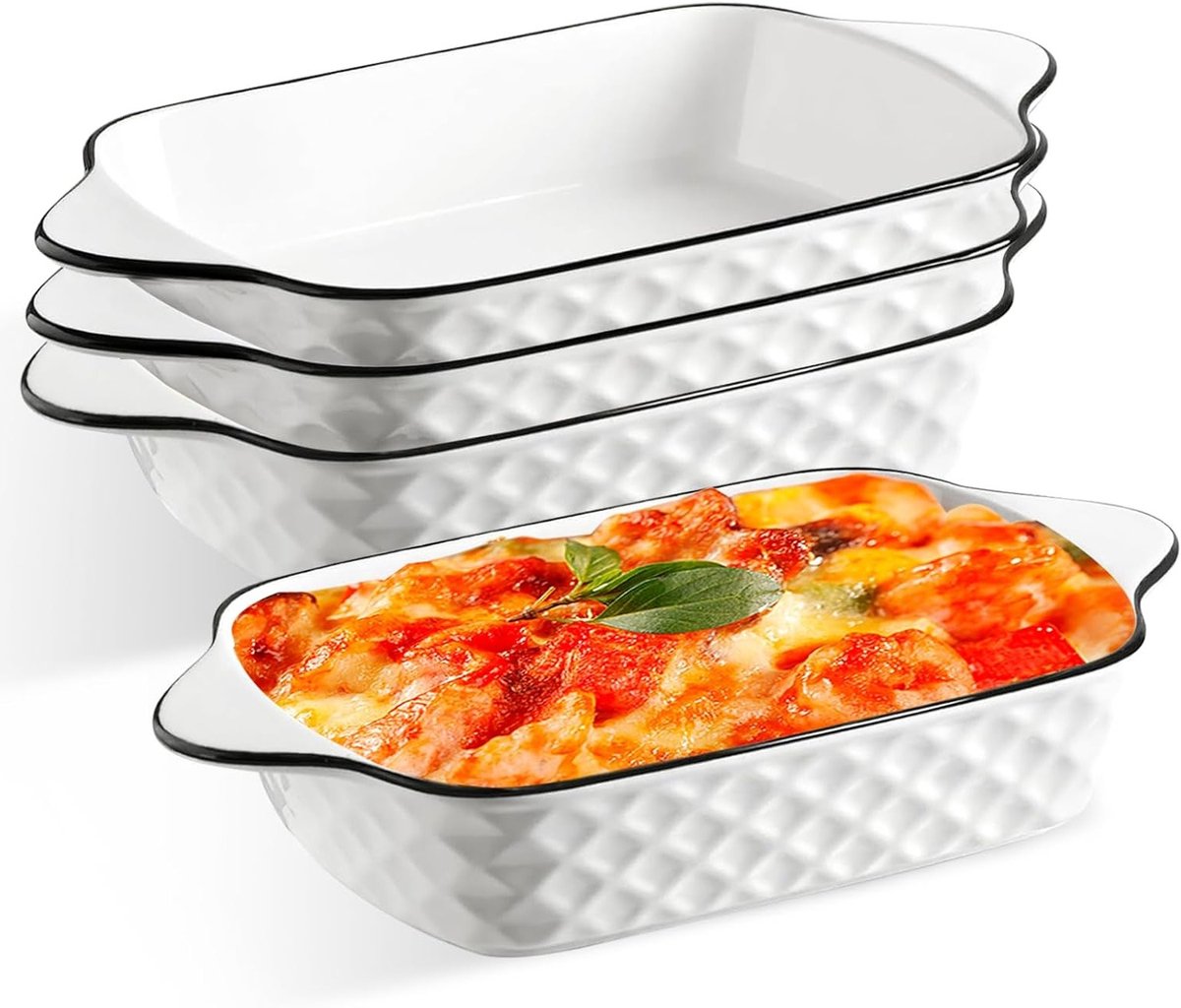 Set van 4 Kleine Keramische Ovenschalen met Handvatten, Geschikt voor Oven, Magnetron en Airfryer, Ideaal voor Gratin, Pasta, Desserts en Meer, Perfecte Bakschalen voor Één Persoon