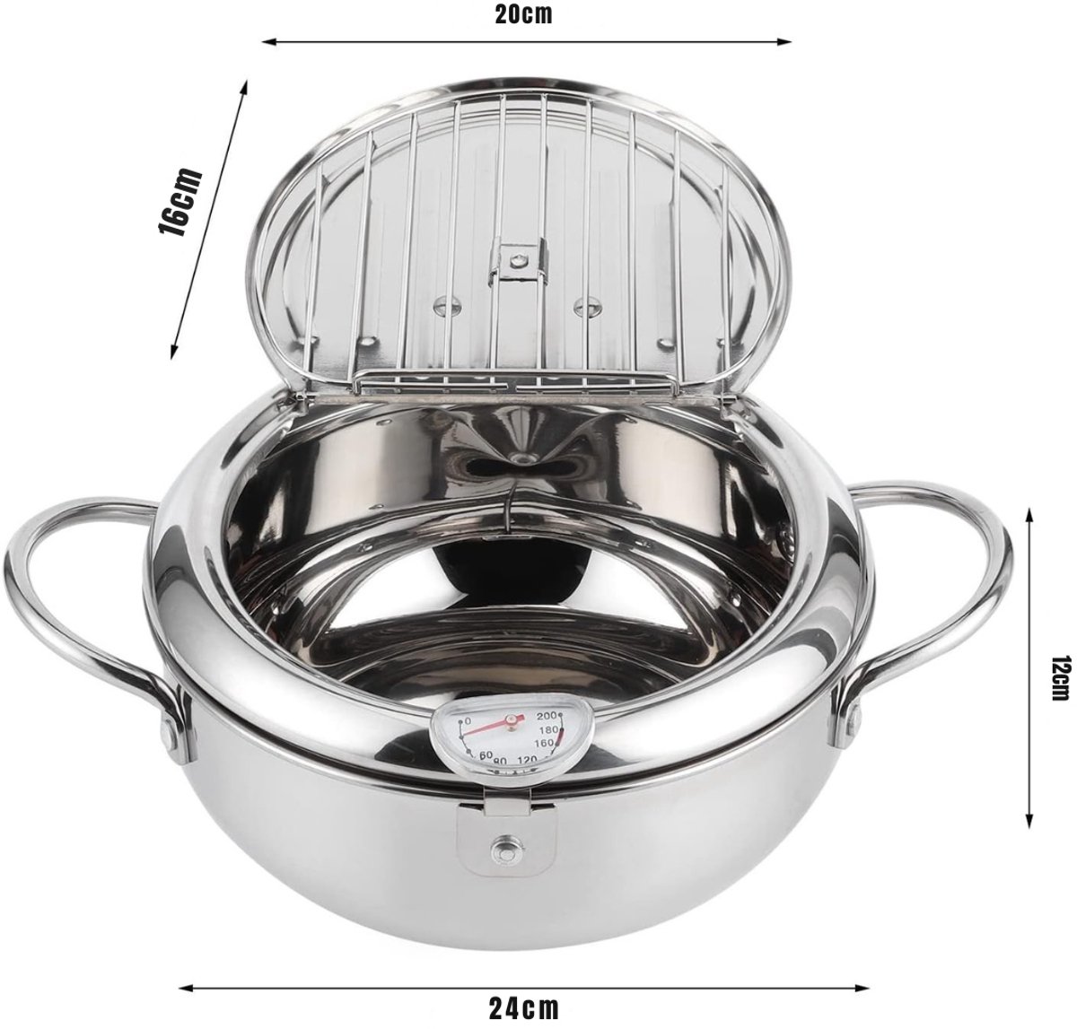 RUX® Japanse Frituurpan - Mini Friteuse Diameter 24cm - Mini Frituurpan Milieuvriendelijk - Zilver - 27cm x 26cm x 12cm