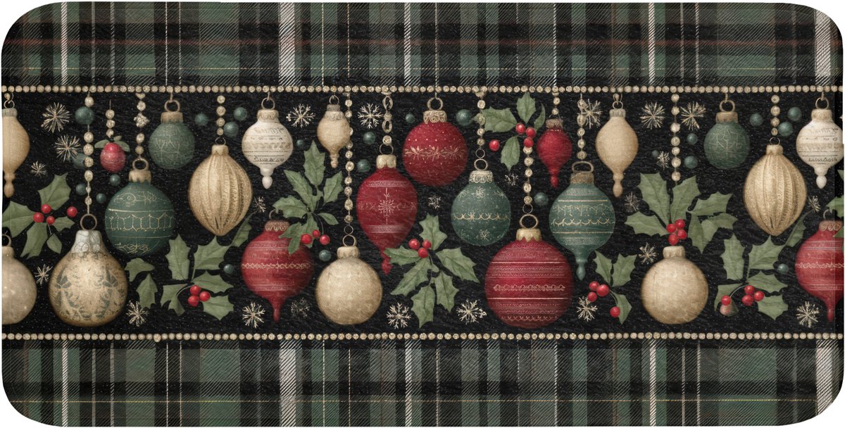 Badmat 120x60 cm - Antislip - Kerstballen - Rood - Hulsttakken - Patroon - Badmatten voor badkamer - Badkamermat - Douchemat - Badkamer mat
