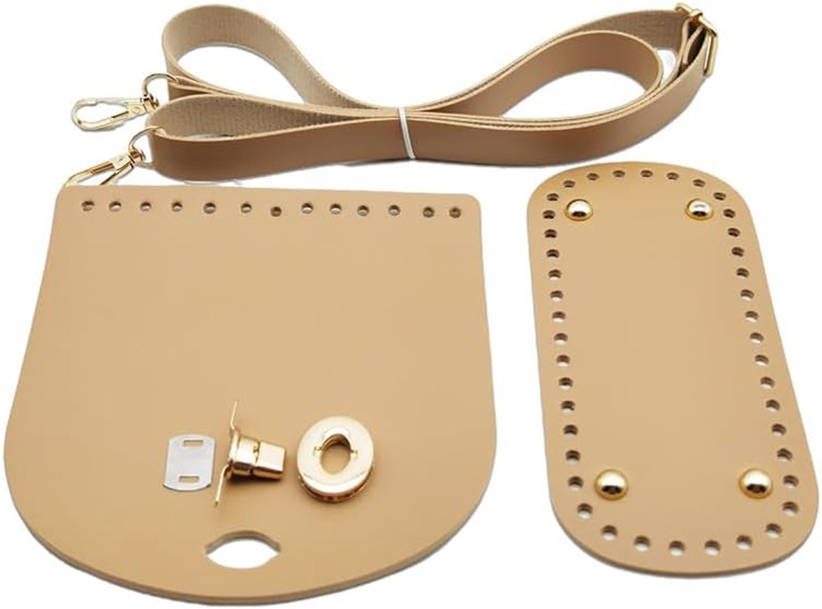 Doe-het-zelf Tas Accessoires - PU Lederen Basis met Gaten - 1 Set - Verstelbare Schouderriem - Voor Handgemaakte Tassen en Haken - Khaki