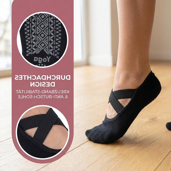 Yoga Sokken voor Dames - Antislip Pilates Sokken met Kruisband voor Yoga, Ballet en Fitness - Stopper Sokken in Zwart, One Size, Perfect voor Thuis en Sportschool — afbeelding 2