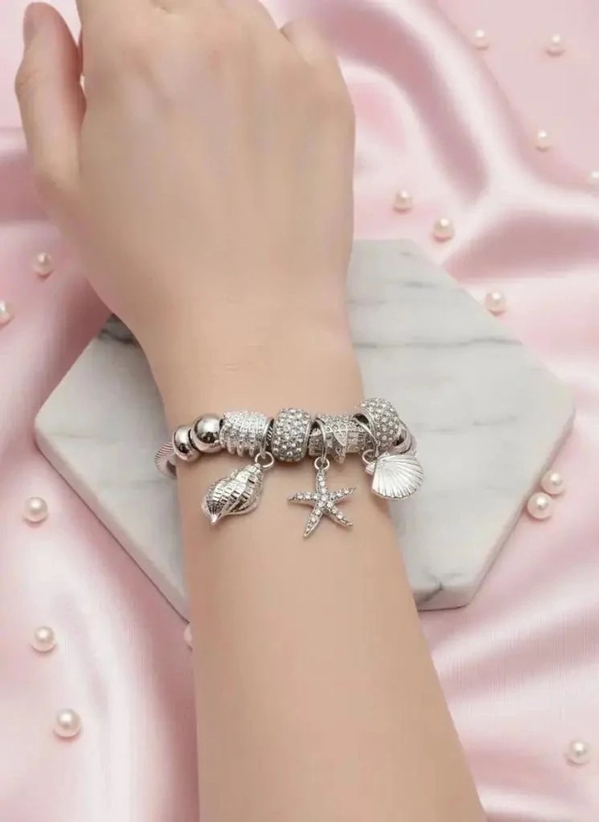 Dorvina 316L Roestvrij Staal Verstelbaar Zirkonia Zilverkleurig Oester met Bedel Armband