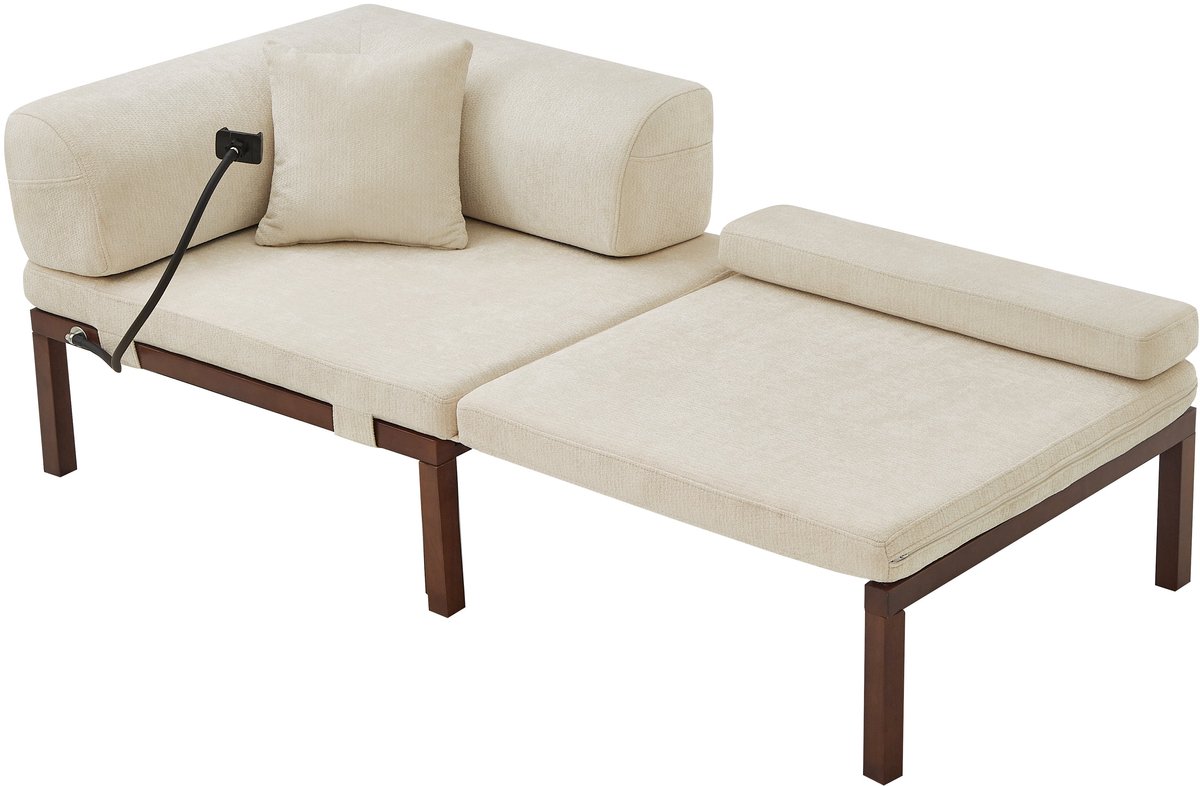 Merax 2-In-1 Slaapstoel - Uitklapbare Slaapbank Van Massief Hout - 1 Persoons Logeerbed Fauteuil Voor Woonkamer Slaapkamer En Kleine Ruimtes - Beige