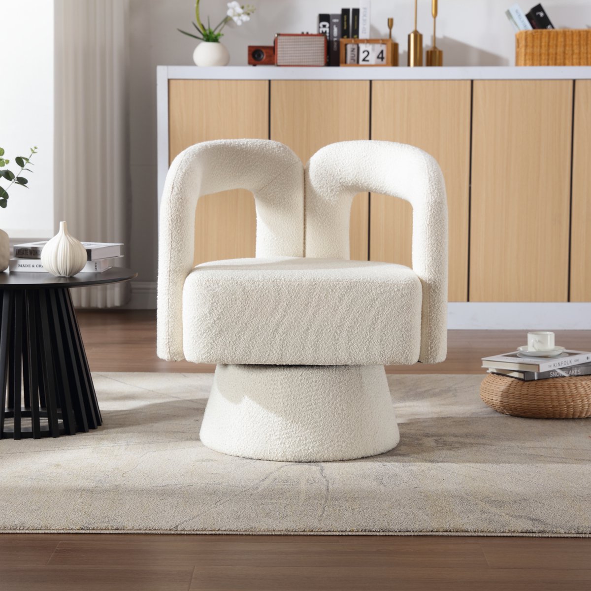 MIVRAY Draaifauteuil - 360 Graden Draaibaar En Zacht Gevoerd - Voor Woonkamer En Slaapkamer - Bouclé - Beige