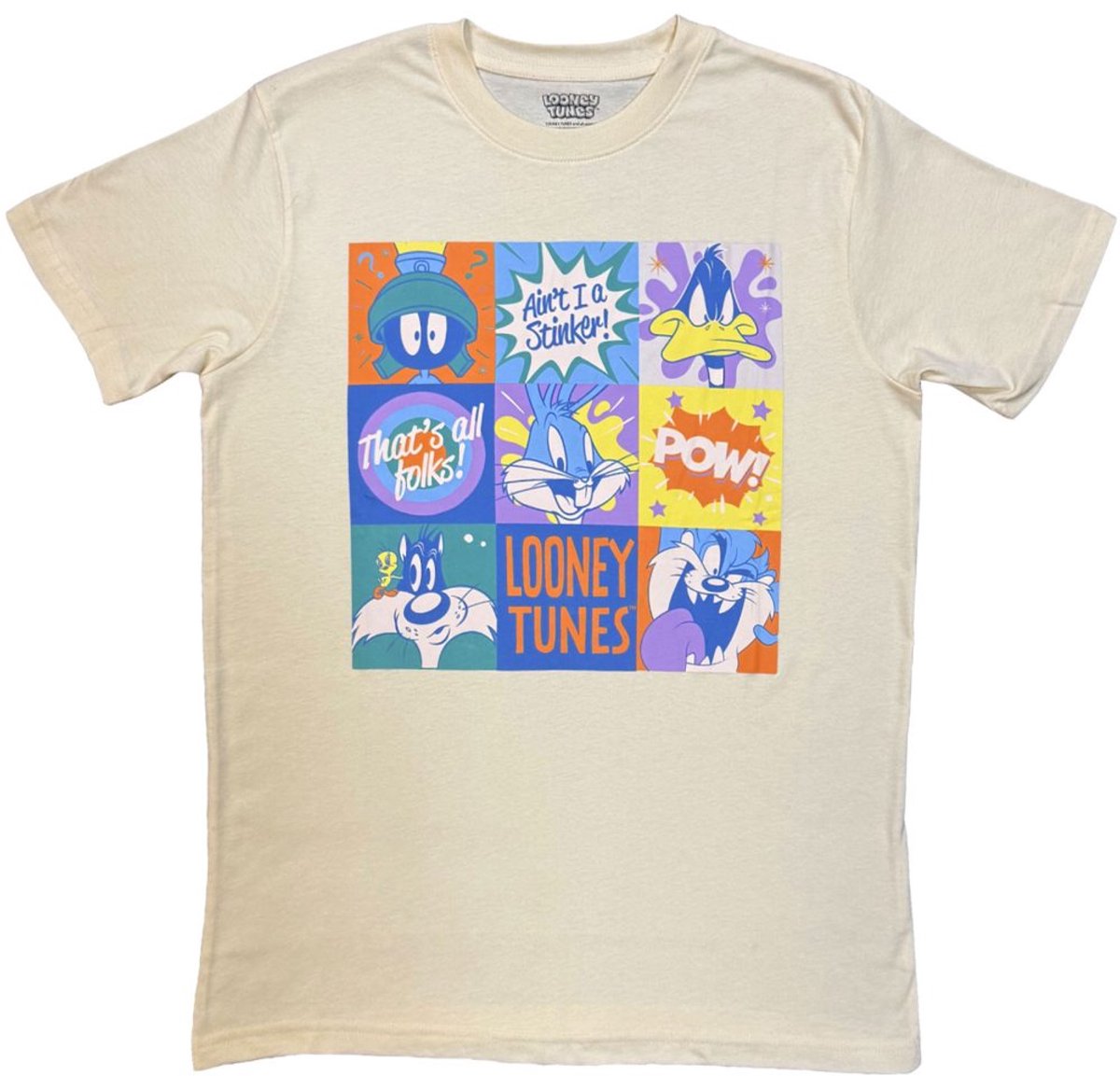 Looney Tunes - That's All Folks! Grid Pastel Heren Tshirt - 2XL - Creme