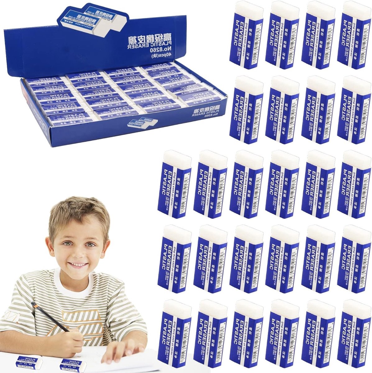 40 Stuks Plastic Gum voor Potloden en Krijt, Ideaal voor School en Schetsen, Wit en Duurzaam