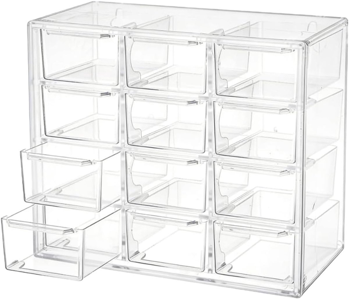 Opbergdoos met 12 laden van ABS-kunststof, bureau-organizer voor sieraden, cosmetica en knutselmaterialen, 18 x 10 x 15,5 cm