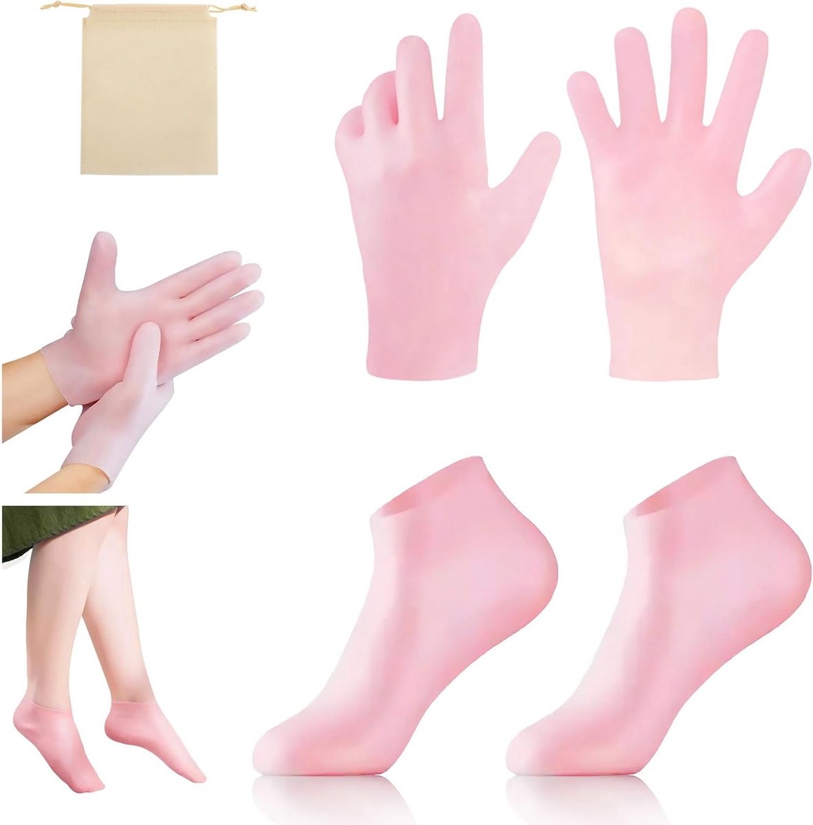Hydraterende Sokken en Handschoenen van Silicone voor Droge Huid, Pedicure en Voetverzorging, Roze