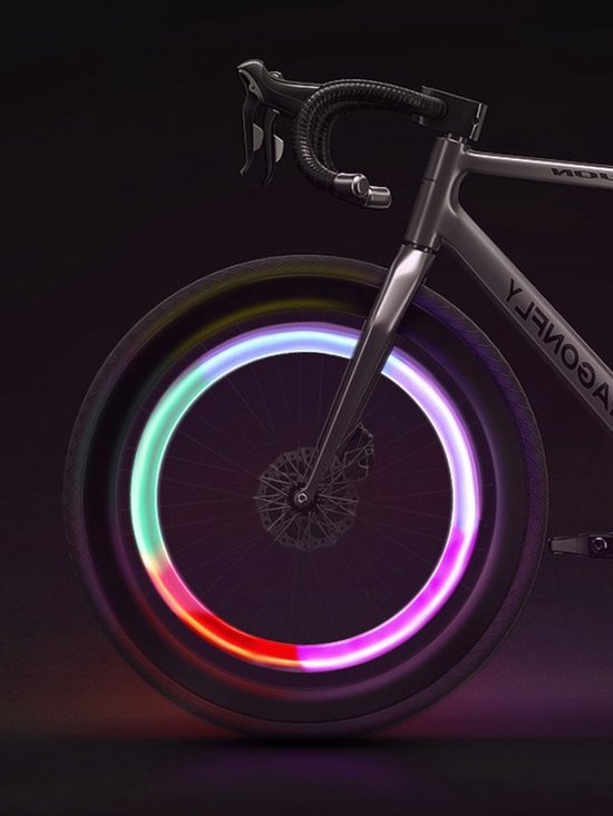 Daity Set van 4 stuks - LED-lichtstaafjes voor fietswielen - ventieldopjes voor autobanden - knipperende reflectoren voor fiets- en motorbanden (groen) — afbeelding 5