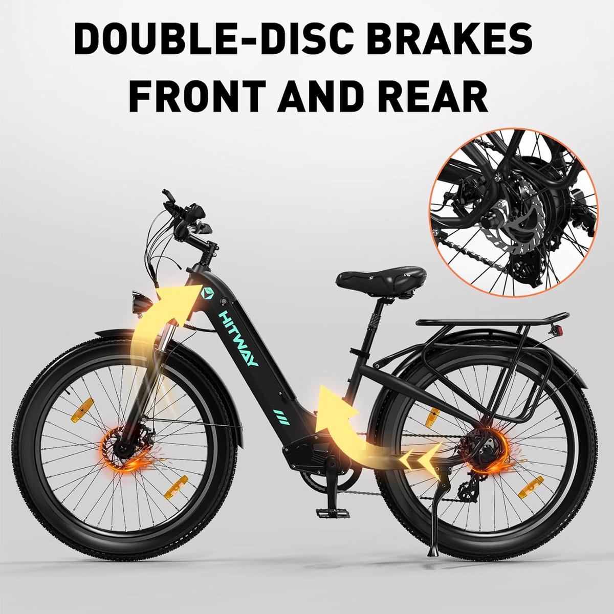 Hitway Elektrische Fiets BK16 - Trendy 26*3.0 Inch City Commuter EBike met Afneembare 48V 18Ah Lithium Batterij - Mountain E-Bike met 250W Motor - 7 Versnellingen - IP54 Waterdicht – foto 7