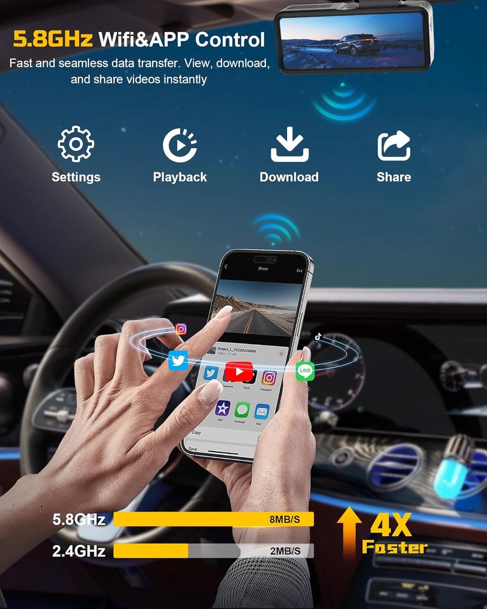 Dashcam - Dashcam voor auto - Dashcam 4K Voorzijde - Ultra HD - Mini Autocamera - APP Bediening - Ingebouwde Wi-Fi & G-sensor - 24-uurs Parkeermodus, Nachtzicht, WDR, Loopopname, Ondersteuning voor maximaal 256 GB – foto 4