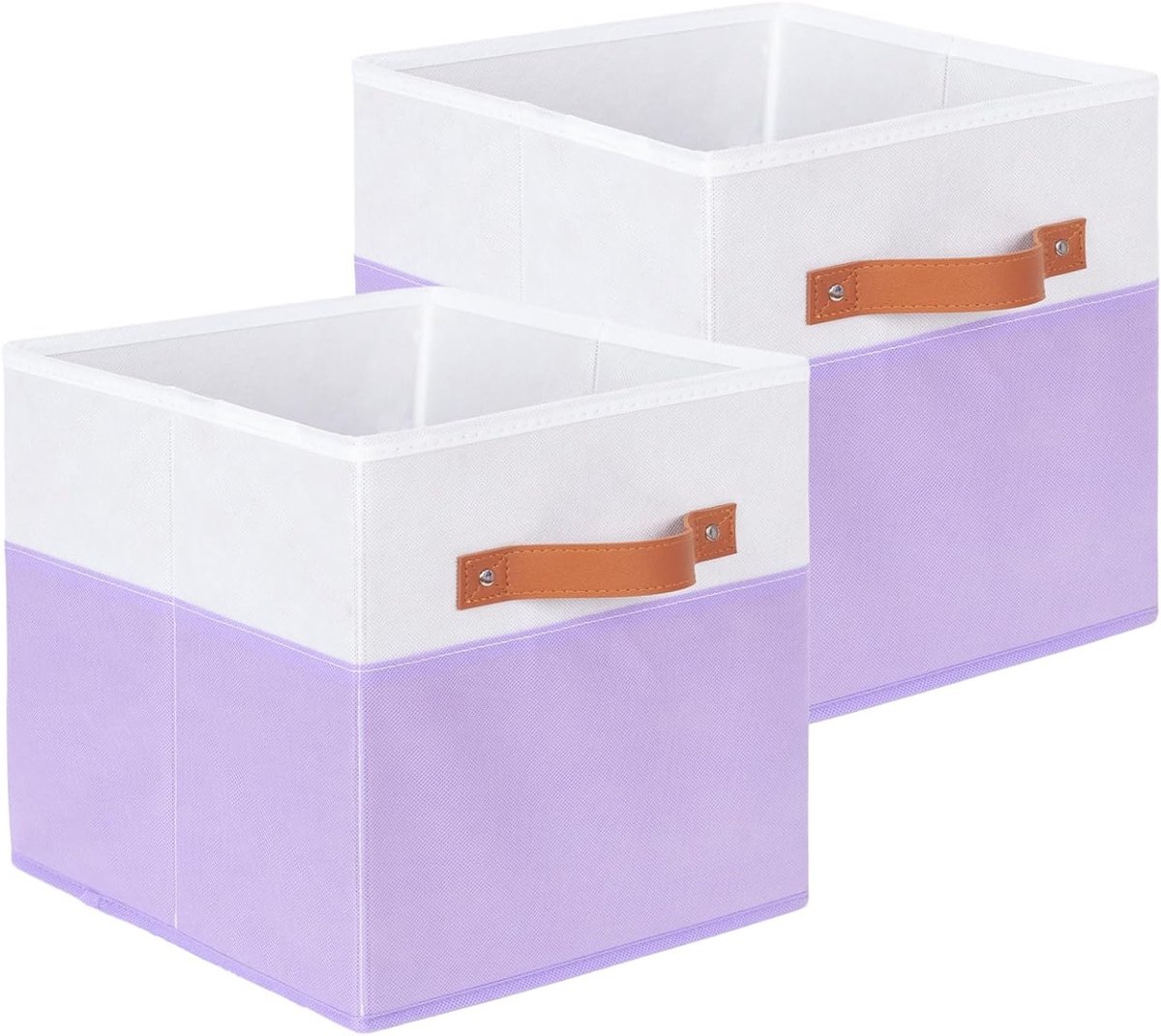 Vouwbare Opbergdozen van Stof, 2 Stuks, Organiser voor Kasten en Speelgoedopslag, 27 x 27 x 28 cm, Wit en Lichtpaars, Ruimtebesparend en Praktisch