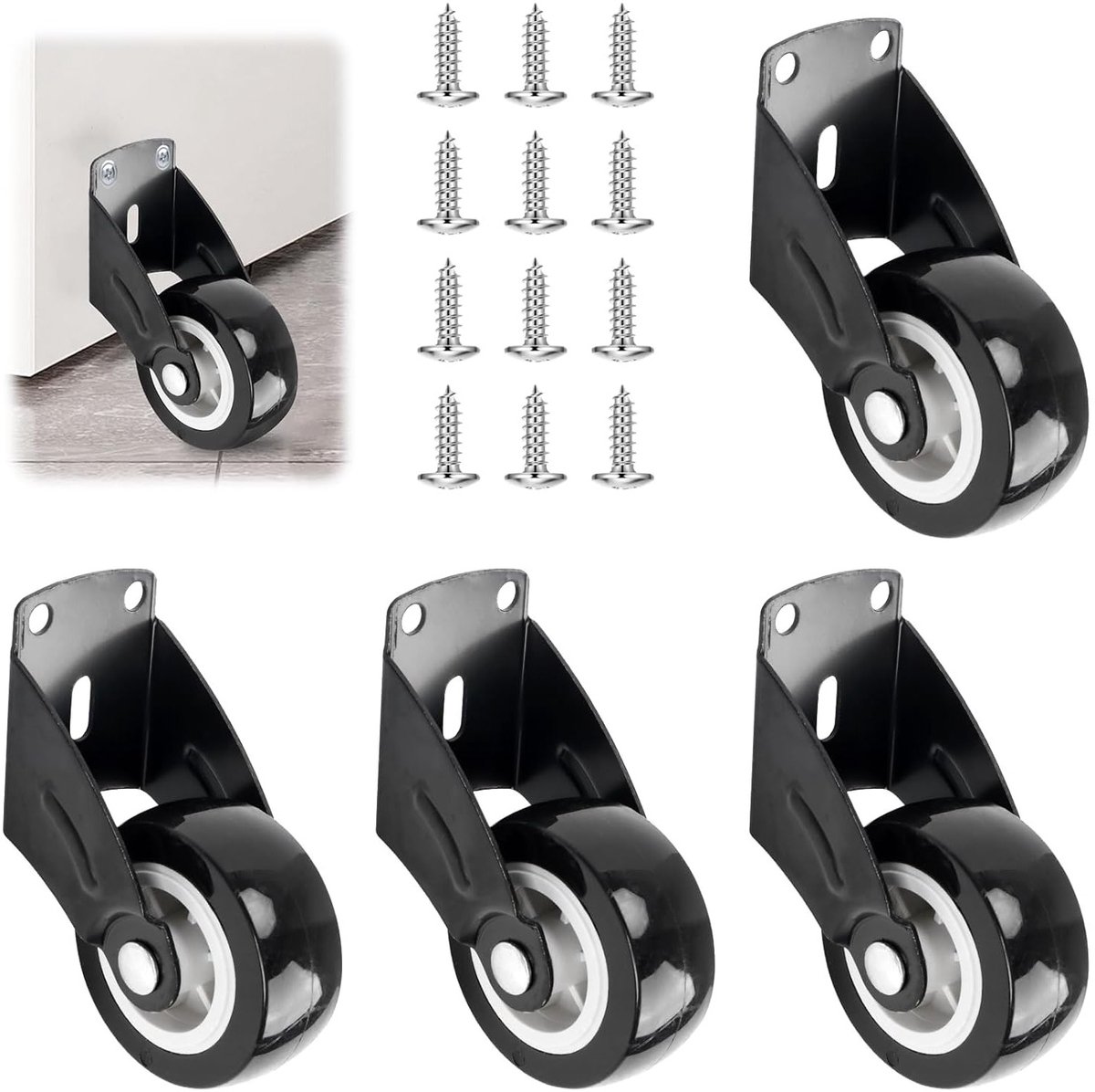 Set van 4 Zware Meubelwielen met 50 mm Rubber, Vervangingswielen met 12 Schroeven, Geluidsloos en Geen Sporen voor Meubels en Apparaten
