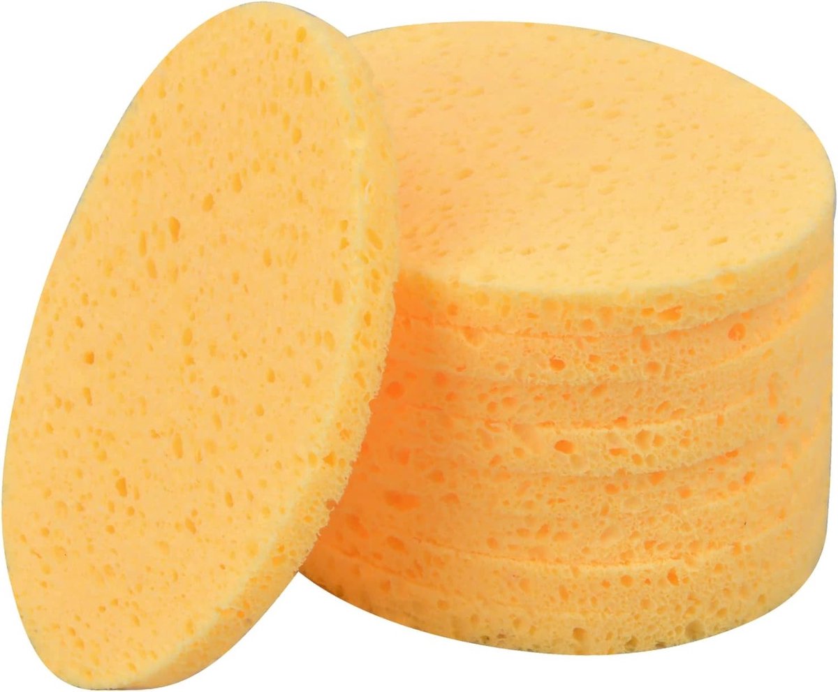 10 Stuks Gezichtsreinigingspons, 8 cm Make-up Spons Pads voor Make-up Verwijdering en Gezichtsverzorging (Geel, Ovaal) - Ideaal voor Diepe Reiniging en Hydratatie