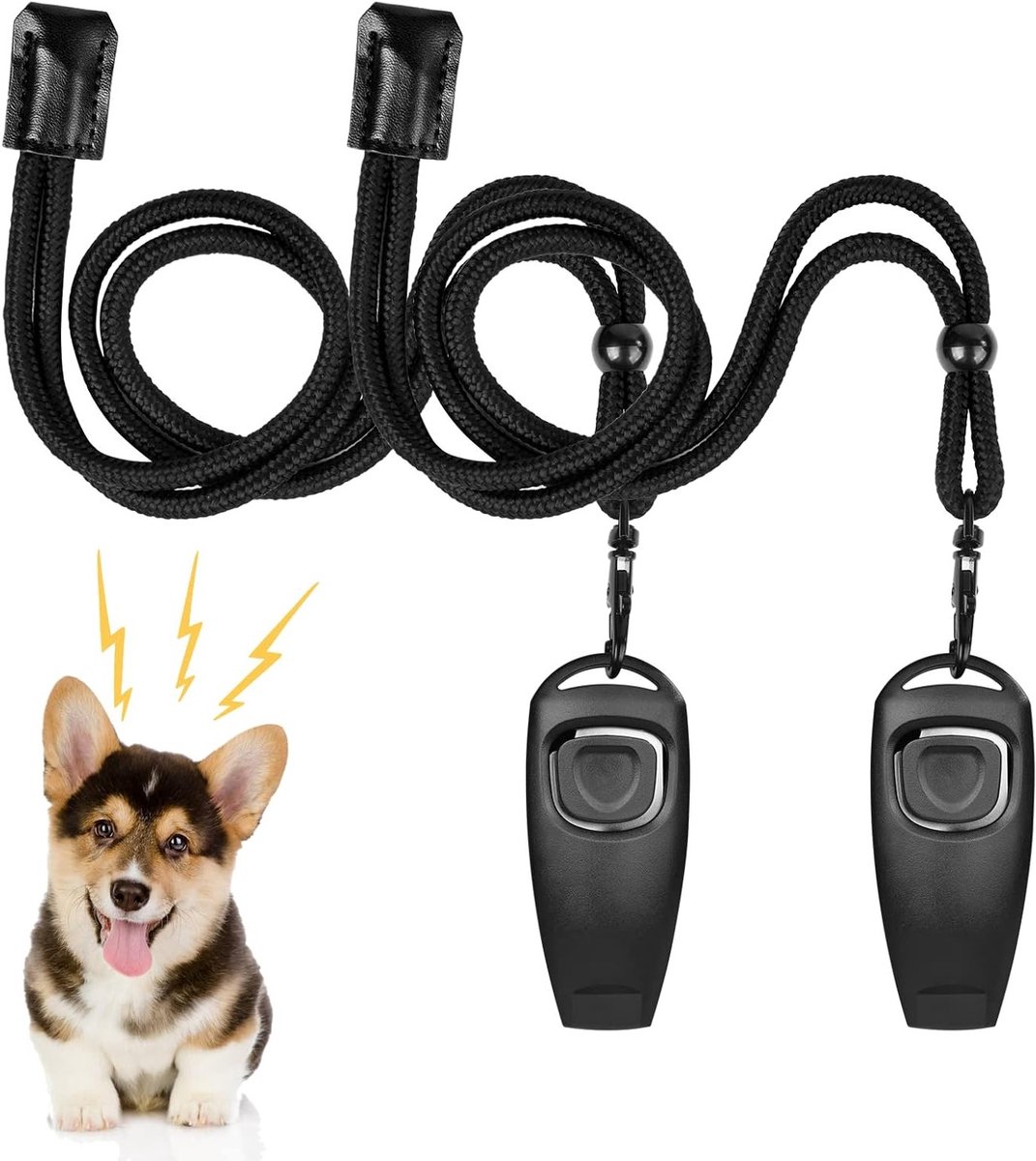 Training Fluit voor Honden, 2-in-1 Dog Clicker en Fluit Set met 2 Fluitriemen voor Effectieve Buiten Training en Sportactiviteiten