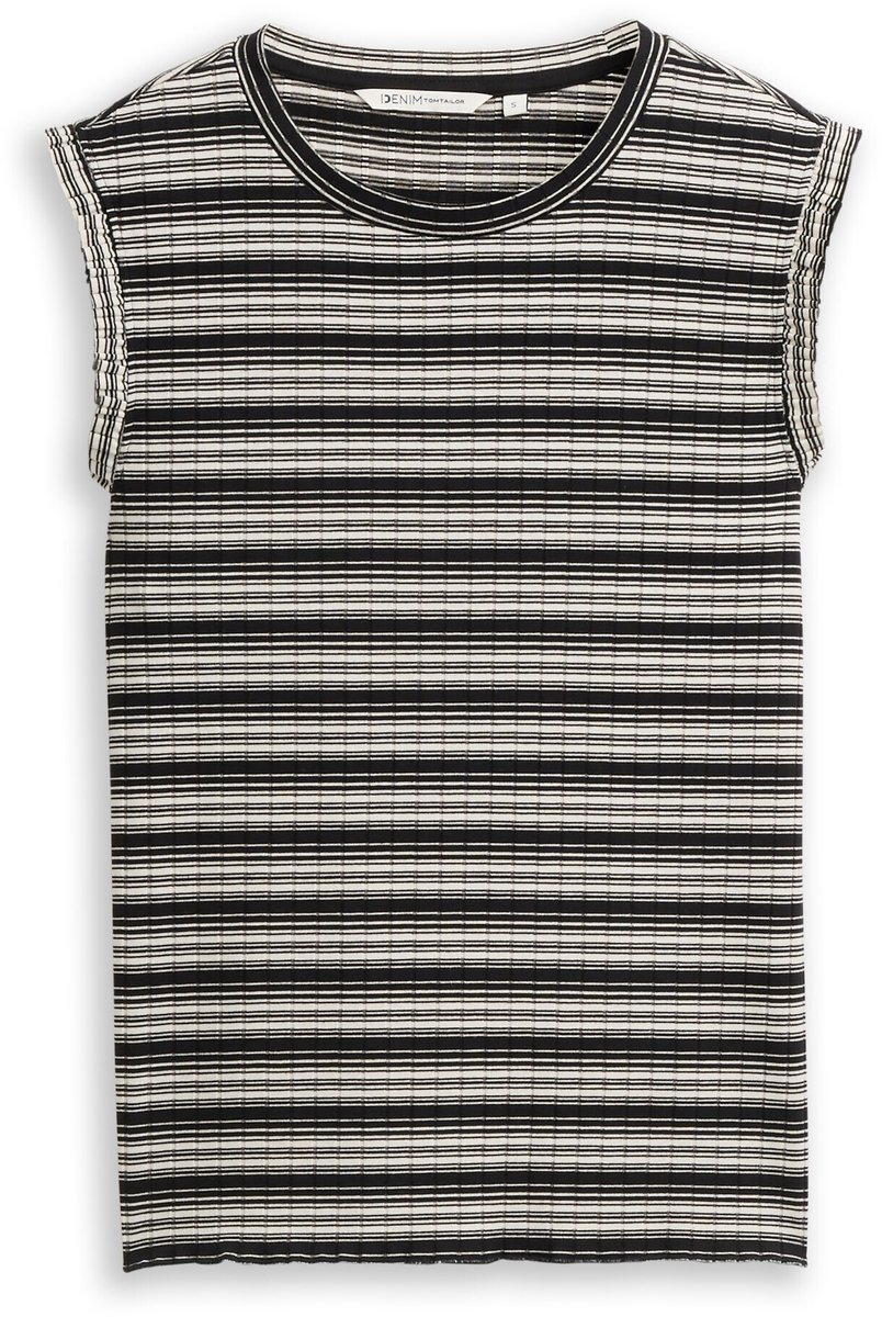 Tom Tailor Denim - Top met streepjesmotief - Maat XS - black white gradient stripe