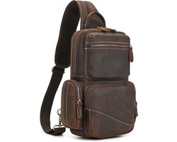 Echte leren schoudertas voor heren, crossbody tas voor iPad tot 9.7 inch, ideaal voor werk en reizen, donkerbruin