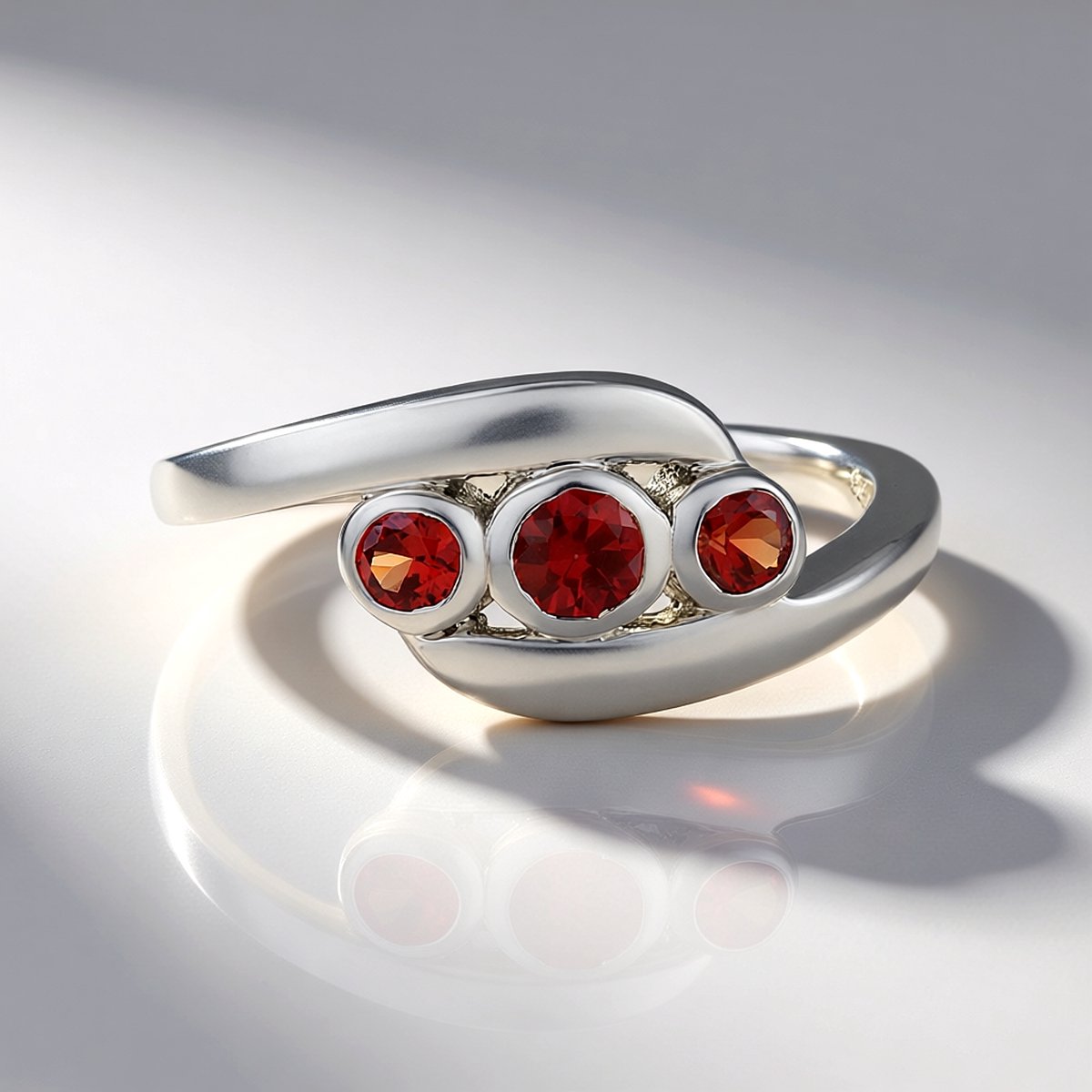Cavill - Zilveren ring 925 Sterling met 3 Tanzania Robijnen 0,324 ct - Platina afwerking - Ronde briljanten - Elegante dames ring