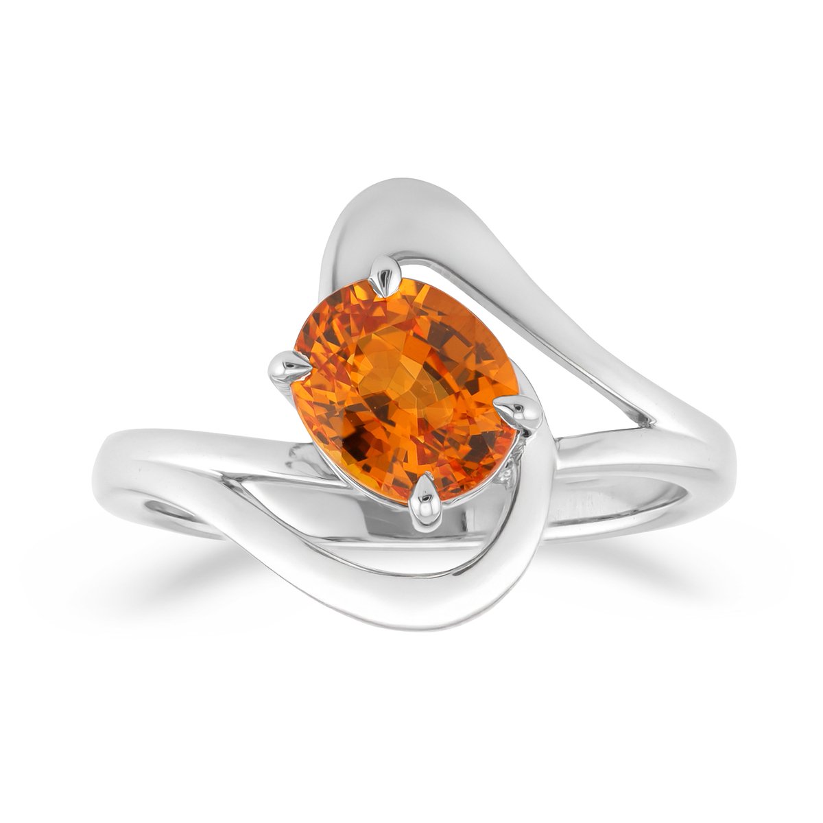 Cavill - 1,52 Karaat Ban Ka Cha Oranje Saffier Ovaal Briljant - 375 Witgouden Ring - Elegante Ring Witgoud - Sieraden Dames Luxe