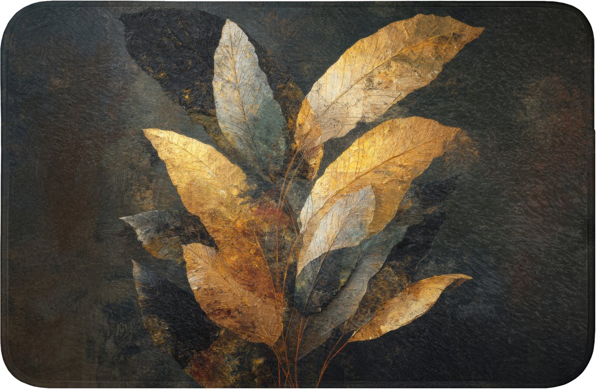 WC mat 60x40 cm - Antislip - Gouden Bladcompositie – Botanische Luxe - Toiletmat - Vloermat - Douchemat - Toilet tapijt - Toiletmatten